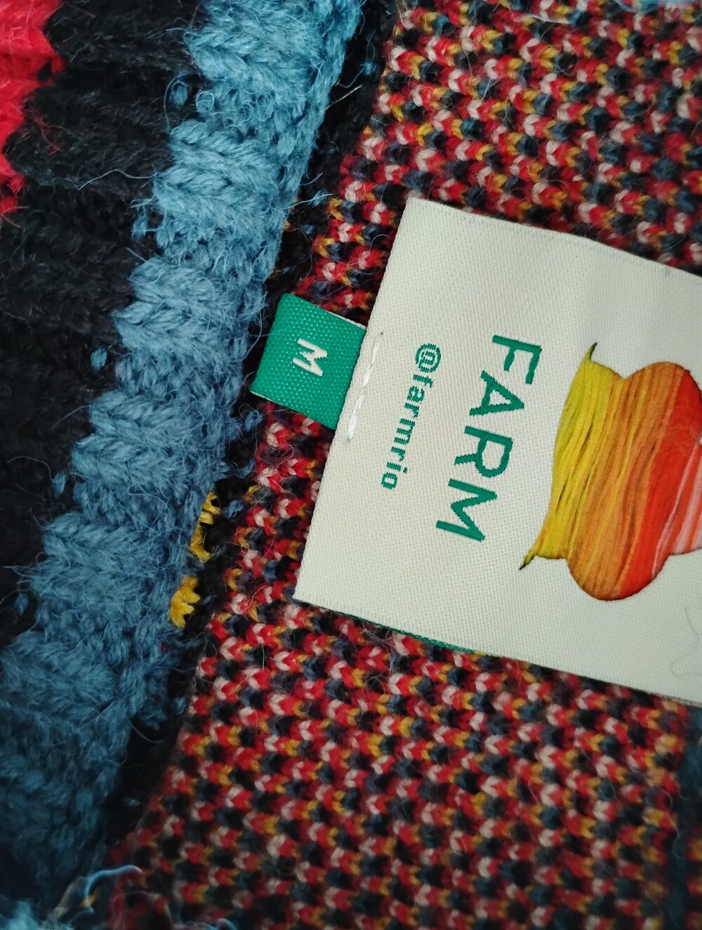 Farm Rio Heart Ikat Red Multi Color Knit Sweater Size M - Picture 6 of 9